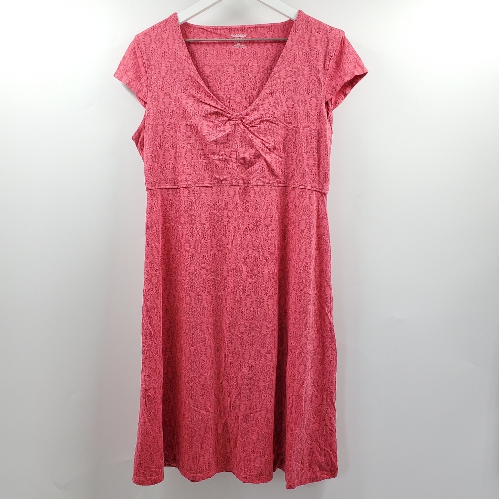 Toad&Co Amelia Dress Pink Boho Printed Shirt Dress V-Neck Sporty